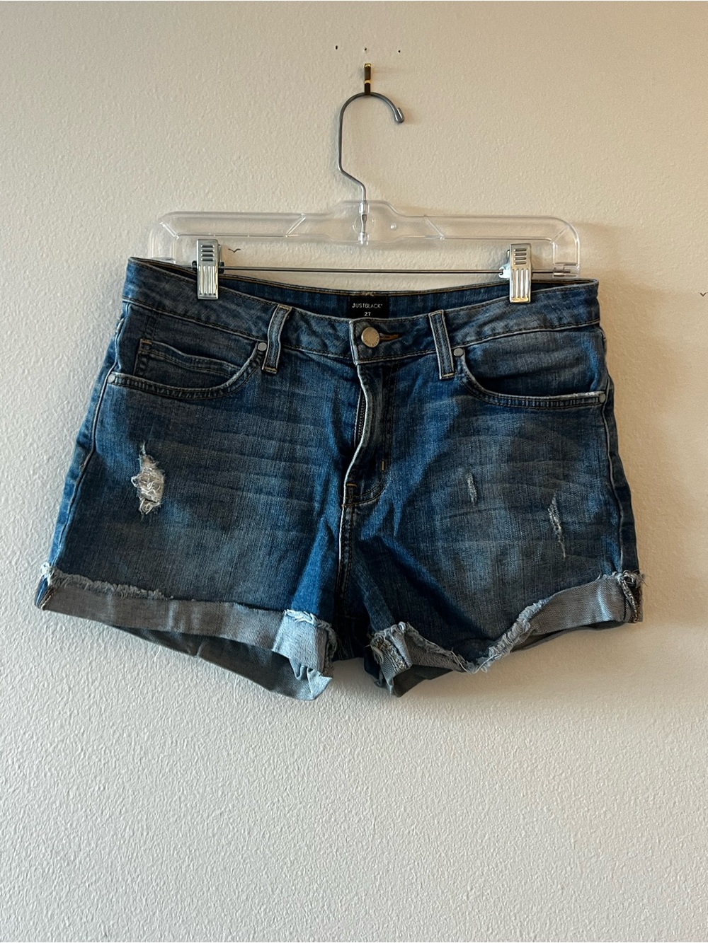 JustBlack Dark Blue Distressed Denim Shorts
